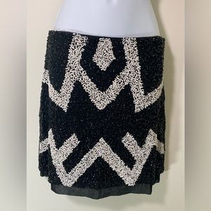H&M Black and White Fully Beaded Mini Skirt, Size S- NWOT